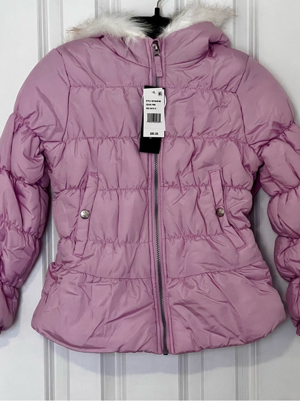 Rothschild Girls' Light Pink Hooded Puffer Jacket with Faux Fur Trim